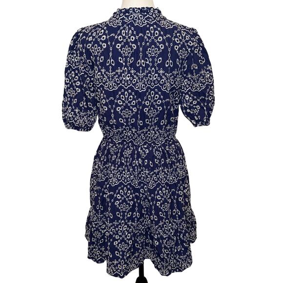 Sugarlips Rosie Eyelet Floral Split V-Neck Mini Dress Navy Blue-White Size M - Picture 5 of 13